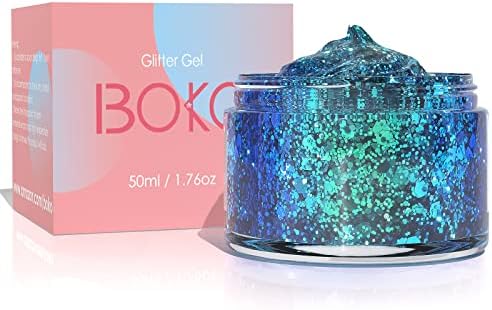 Boko 1.76oz Body Glitter Gel, Chameleon Liquid Chunky Glitter Lotion Mermaid Sequins for Face Hair and Body Makeup, Festival Clothing, Rave Accessories and Costume - Hawaiian Surf
