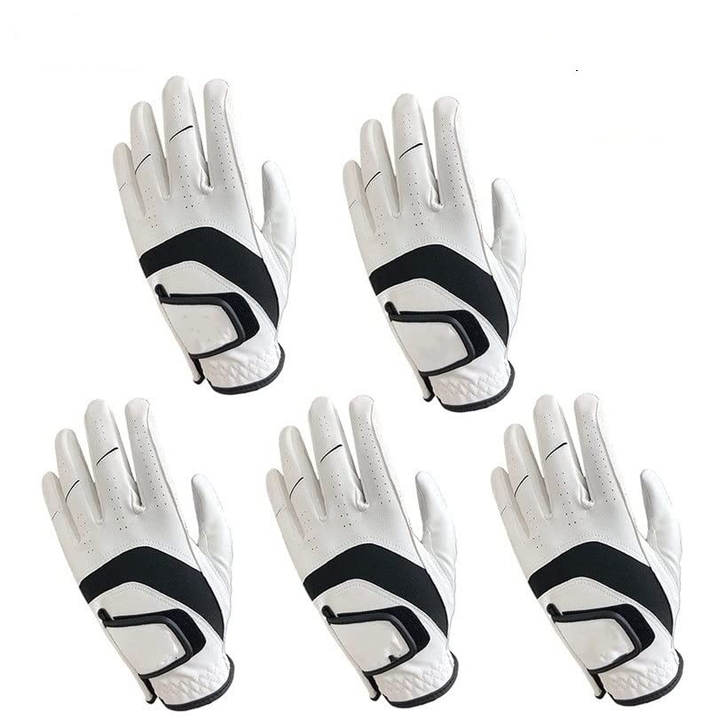 Golfhandschuhe 5 stücke Premium Leder Golfhandschuhe Männer Links Right Hand Regen Griff Verschleißfest drohbar flexibel bequem Golfhandschuhe Damen (Color : 5 Pcs-Left Hand, Size : X-L)
