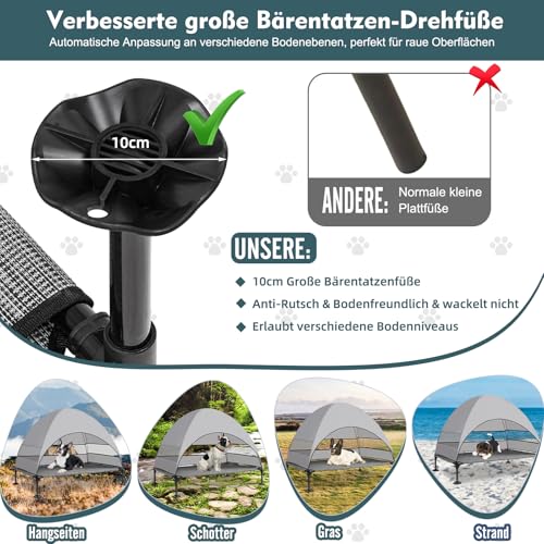 Snagle Paw Hundeliege mit Dach & Erhöhtes Design - Stabiles Hundebett mit Antirutschfüßen, Breiter Schatten - Wasserdicht für Große Hunde Indoor/Outdoor, Camping & Garten