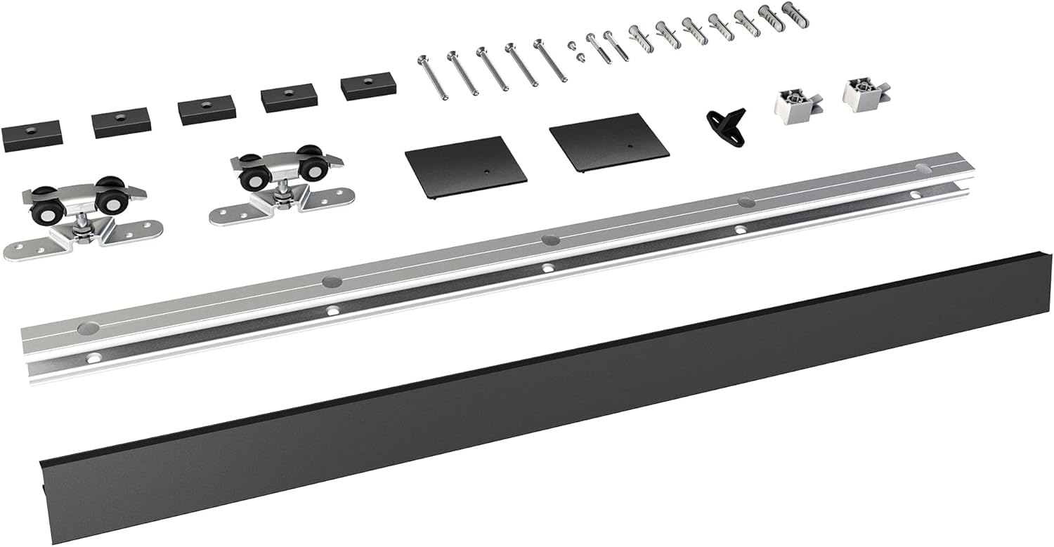 JUBEST 183cm Barn Door Hardware Kit, Aluminium Alloy Box Rail Hidden Sliding Door Hardware for Classic Modern Interior Single Wooden Door,Low Clearance, Black