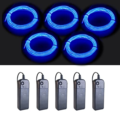 Image of MaxLax EL Wire Blue 5-Pack, 9ft /2.75m Neon Light Wire with Noise Reduction and Battery Pack