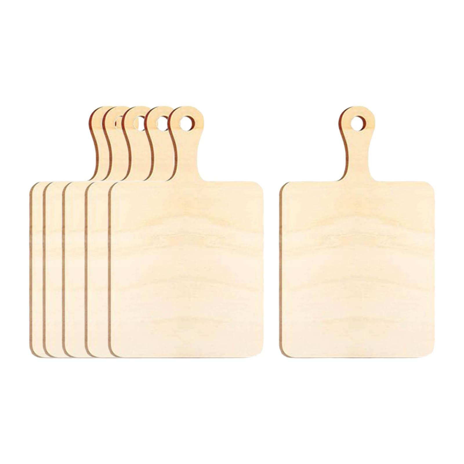 Holzschneidebrett, 6X Mini-Serviertabletts aus Holz mit Griff, rechteckig, unbehandelt