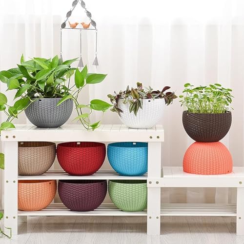 Image of Go Hooked Hanging Plastic Pot | Light Blue | Diameter 7.1 Inch | Height 4.8 Inch | Thickness 3 mm | Chain Length 13 Inch Approx. | 10 Pieces