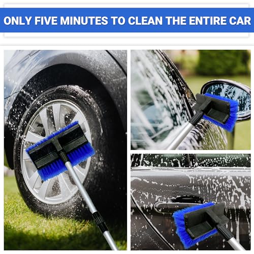 54\" Car Wash Brush with Long Handle, Scratch-Free Flow-Thru Soft Bristle Car Washing Brush Kit, On/Off Switch with Car Wash Mop Windshield Squeegee Car Duster for RV Truck Boat Washing Brush - Thumbnail 7