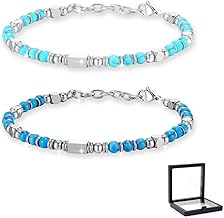 2 Pcs Unisex Men's Women's Bracelet, Coloured Balls, 4 mm, Length 18 + 3 cm, Faceted Stones and Dice, Men's Bracelet, Men's Steel Bracelet, Personalized Men's Bracelet (E)