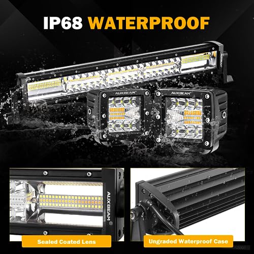 Image of Auxbeam 3 Inch Pods+22 Inch LED Light Bar, White & Amber Switchback, 3-Pack