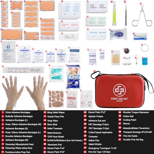 Premium First Aid Kit, 320 Piece Waterproof Hard Shell Eva First Aid Kit for Home, Camping, Cars, Hiking, Travel, Businesses & Outdoor Emergencies - Emergency Medical Kits (Red) - Image 4