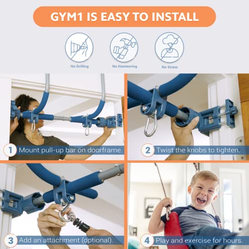 Gym1 Indoor Home Playground Bundle, 6 Pieces Total: Includes 2 Pull-Up Bar Core Units, Red Swing, Blue Swing, Plastic Rings, And Climbing Ladder; For Indoor Home Fitness And Recreation #TOP6