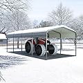 MUPATER Outdoor Carport, 12' x 20' Heavy Duty Canopy for Garage,Car Garage Shelter with Galvanized Metal Roof and Frame for Car, and Boat, Grey