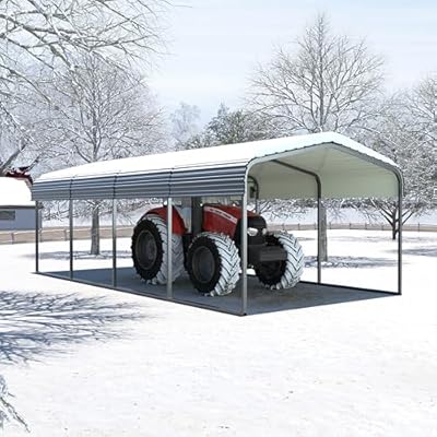 MUPATER Outdoor Carport, 12' x 20' Heavy Duty Canopy for Garage,Car Garage Shelter with Galvanized Metal Roof and Frame for Car, and Boat, Grey