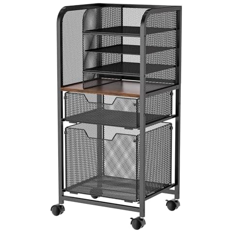 6-Tier Rolling File Cart with 2 Drawers, File Cabinet Organizer for Hanging File Folders, Letter-Size File Storage with Wheels, Multi-Layer Mobile Filing Cabinet for Office and Home Cover