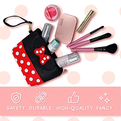 Belmaks Black Murine Makeup Bag Cosmetic Bags Toiletry Bag White Polka Dots Cosmetic Bag Red Cartoon Makeup Bag For Teen 5.1" X 5.9" Murine Zipper Bag Cute Makeup Bag For Teen Girls #TOP4