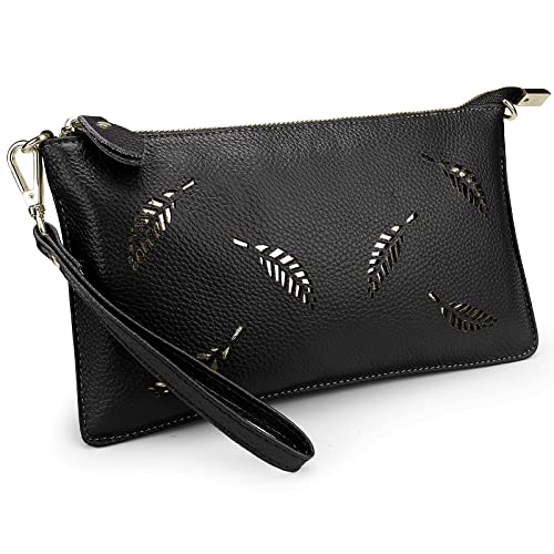 Image of YALUXE Genuine Leather Wristlet Handbags Purses Cell Phone Pocket Clutch Wallet Crossbody Bags for Women