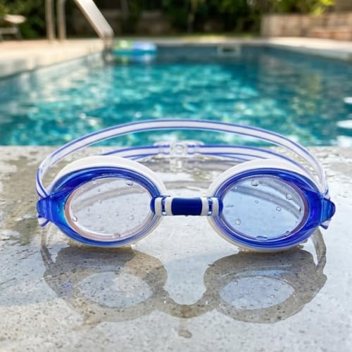 Image of BURNLAB Swimming Goggles for Everyday Pool Use, Clear Vision Lens, Easy Adjustable Strap, Unisex Adult (White blue)