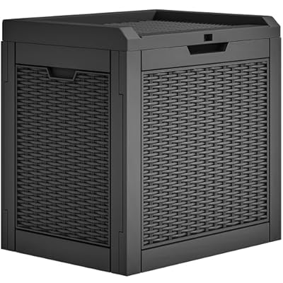 YITAHOME 32 Gallon Deck Box, Resin Storage with Lockable Lid & Side Handles, Indoor Outdoor Small Container for Patio Cushion, Garden Pool Accessories, Backyard Furniture, Water Resistant