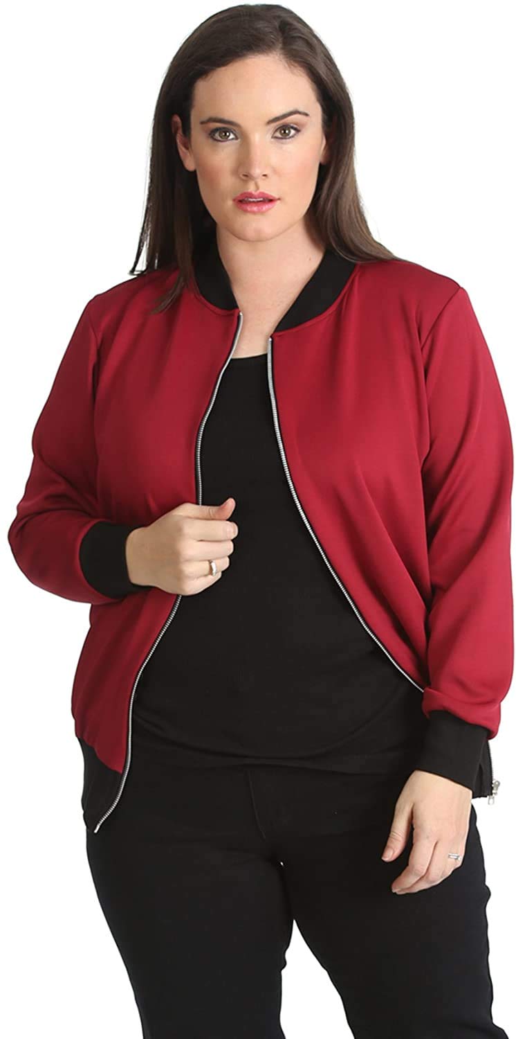 GirlzWalk Ladies Plus Size Plain Bomber Jacket (Wine, 26-28)
