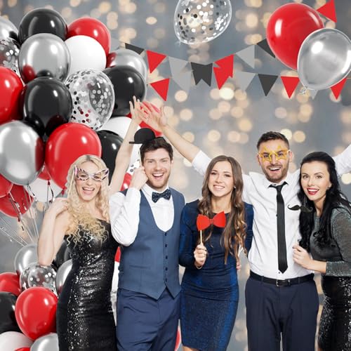 Image of 12inch Red and Black Balloons with Red Black White Silver Balloons | Graduation, Birthday Party Decorations