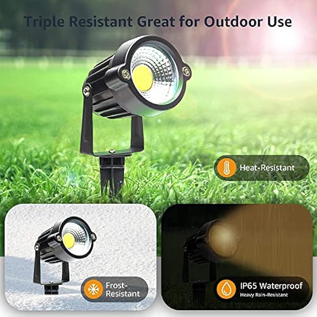 HANNAHONG 5W AC120V Landscape Up Down Spot-Light with Spiked Stand and Base,Warm White LED for Lawn Garden,Yard Step Wall Outdoor Lighting Lamp,5 Ft Cable with Plug,Waterproof (2 Pack)