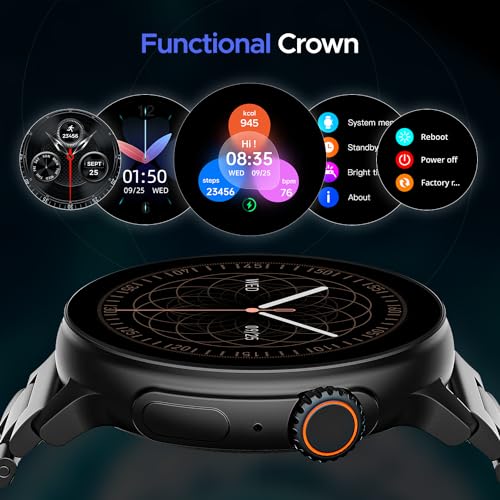 Image of boAt Lunar Tigon Smart Watch w / 1.45 inch (3.6 cm) AMOLED Display, Advanced BT Calling,Always on Display, Functional Crown,Premium Design & Ocean Ridge Strap,IP67,HR & SpO2 Monitoring(Steel Black)