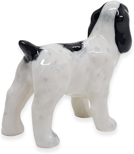 Miniatura 5 de WitnyStore Pequeña figura de perro cocker spaniel inglés de pie de 2 pulgadas de largo, color blanco y negro, hecha a mano, hecha a mano, con orejas