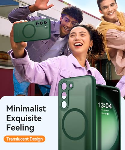 Image of CANSHN Designed for Samsung Galaxy S23 Case [Full Camera Protection] [Compatible with MagSafe] Translucent Matte Shockproof Protective Phone Cover 6.1 Inch - Deep Green