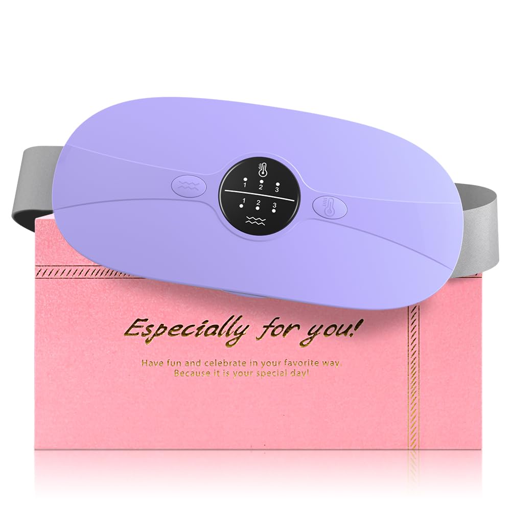 Ceinture chauffante regle douloureuse Ceinture Menstruelle Chauffante Coussin Chauffant Menstruel Avec 3 Niveaux de Chaleur et 3 Modes de Massage (Violet)
