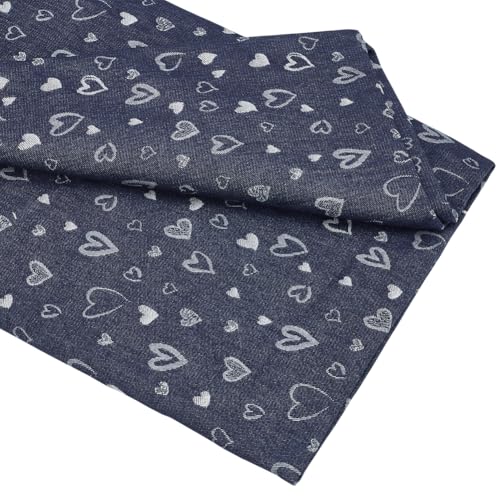 NBEADS 91,44 x 186 cm, tela vaquera jacquard, tela vaquera, tela azul de algodón con estampado de corazones, accesorios de ropa para chaquetas de mezclilla, manualidades, costura, acolchado
