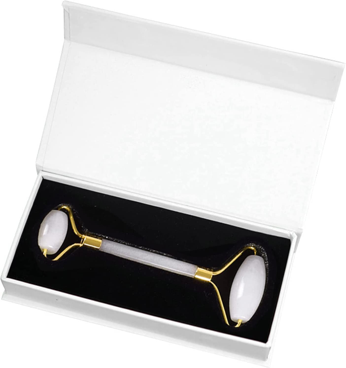 Massageroller, Massagestab, Massagewerkzeug, Jaderoller for die Gesichtspflege, Gesichtsmassagegerät aus natürlichem weißem Stein, Roller-Ci No Box (Color : Rollerpu with Box)