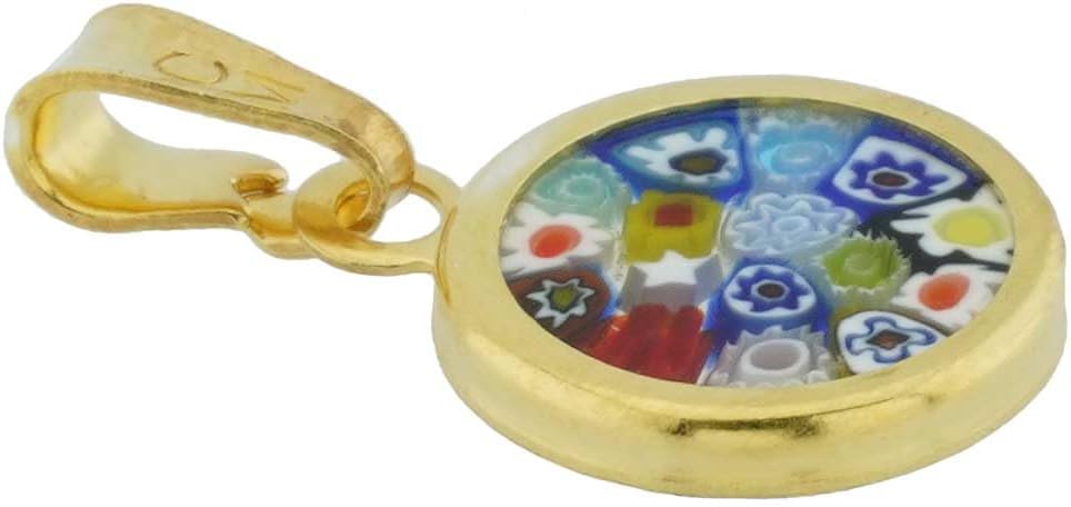 Glass Of Venice Murano Glass Millefiori Pendant Multicolor in Gold-Plated Frame 3/4"