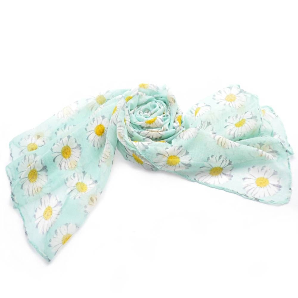 Fat-catz-copy-catz Soft Daisy Sun flowers floral Ladies Long Scarf, Shawl, Wrap, Sarong (Mint Green Daisy Scarf)