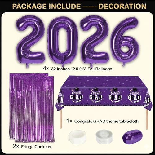 Image of Black and Purple Graduation Decorations Class of 2026 - Graduation Balloon Boxes, Balloon Arch Garland Kit, Party Decorations 2026 for Any Grades