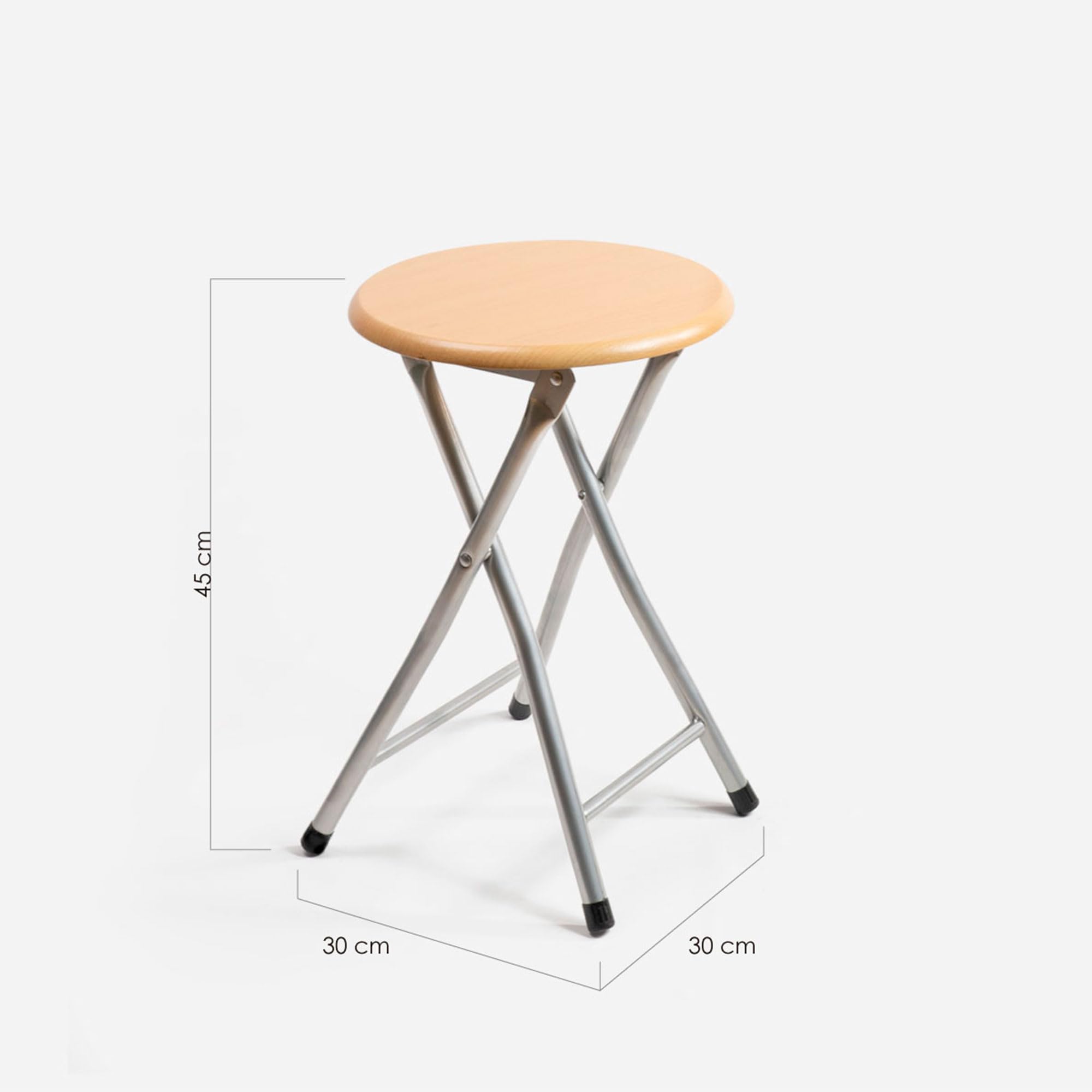 The Secret Home - Sgabello pieghevole in legno, 30 x 45 cm, struttura metallica, ideale per cucina, terrazza o giardino, colore naturale