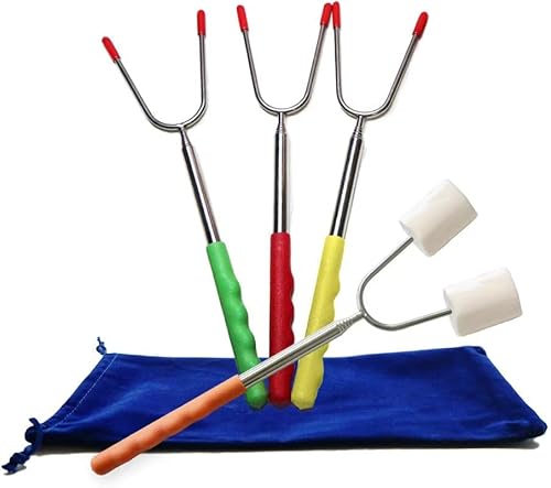 Varillas para asar malvaviscos para hoguera, 41 pulgadas de largo, pinchos telescópicos de acero inoxidable SUS304, palos extensibles para asar hog