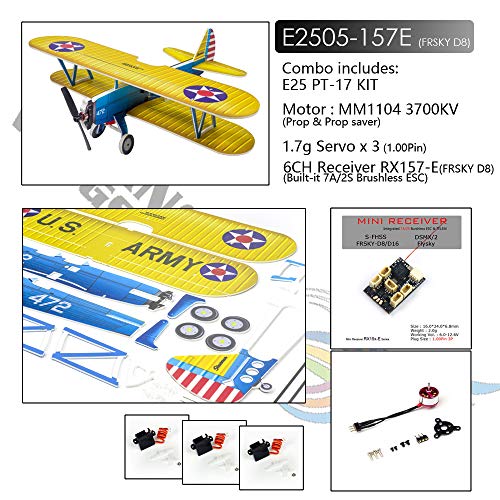 Avión teledirigido biplano Stearman PT-17 micro de 4 canales en foamy para interior E2505-157E 2