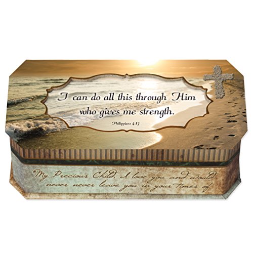 Cottage Garden I Can Do All This Through Him Who Gives Me Strength Footprints in The Sand Design Jewelry Music Box - Plays Song Amazing Grace