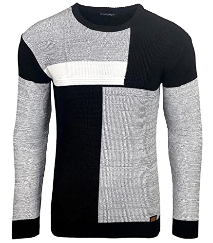 Subliminal Mode Pull Chaud Col Arrondi Dessin Carreau Multicolore pour Homme Pull-Over BX52288 Gris Clair M