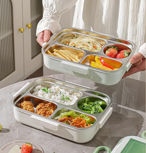 Image of House of Quirk Stainless Steel Lunch Box | 304 Multi-Layer Bento Box with Bag, Compartments & Utensils | Leakproof, Microwave & Dishwasher Safe Food Container (Beige /Brown)