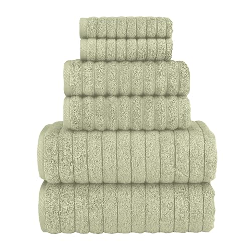 Image of Elegant Comfort 100% Turkish Cotton Corduroy Ribbed Luxury Bath Towels 6-Piece Set, Premium Feel - Quick Dry, Highly Absorbent, Contains 2 Bath Towels, 2 Hand Towels, and 2 Washcloths, Mint Green