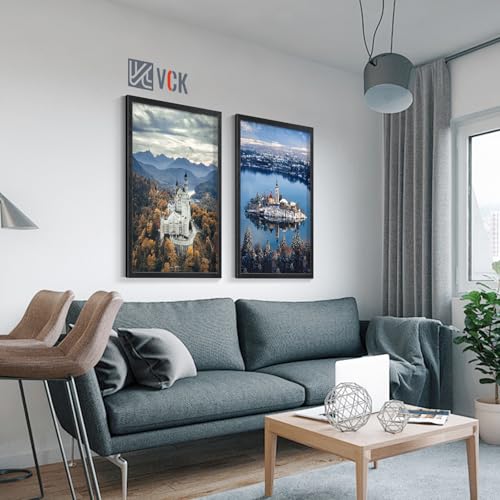 Image of VCK 27x40 Poster Frames - Black, Wide Border Solid Wood Frame, Display Pictures in Horizontal and Vertical, for Home, Office, Gallery, Woodgrain Series, Wall Hanging, 2 Pack