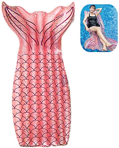 Flotador Inflable Sirena Float Mermaid Hamacas Flotador para Adultos, Tumbona Inflable Porttil para Silln Lounge de Piscina,Anillo de Natacin Flotador de Piscina Inflable Juguetes (Rosa, Sirena)