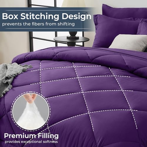 HEVUMYI Purple Queen Comforter Set - 7-Piece All Season Bed in a Bag Queen, Ultra Soft Bedding Set with Comforter, Flat Sheet, Fitted Sheet, Pillowcases, Pillow Shams