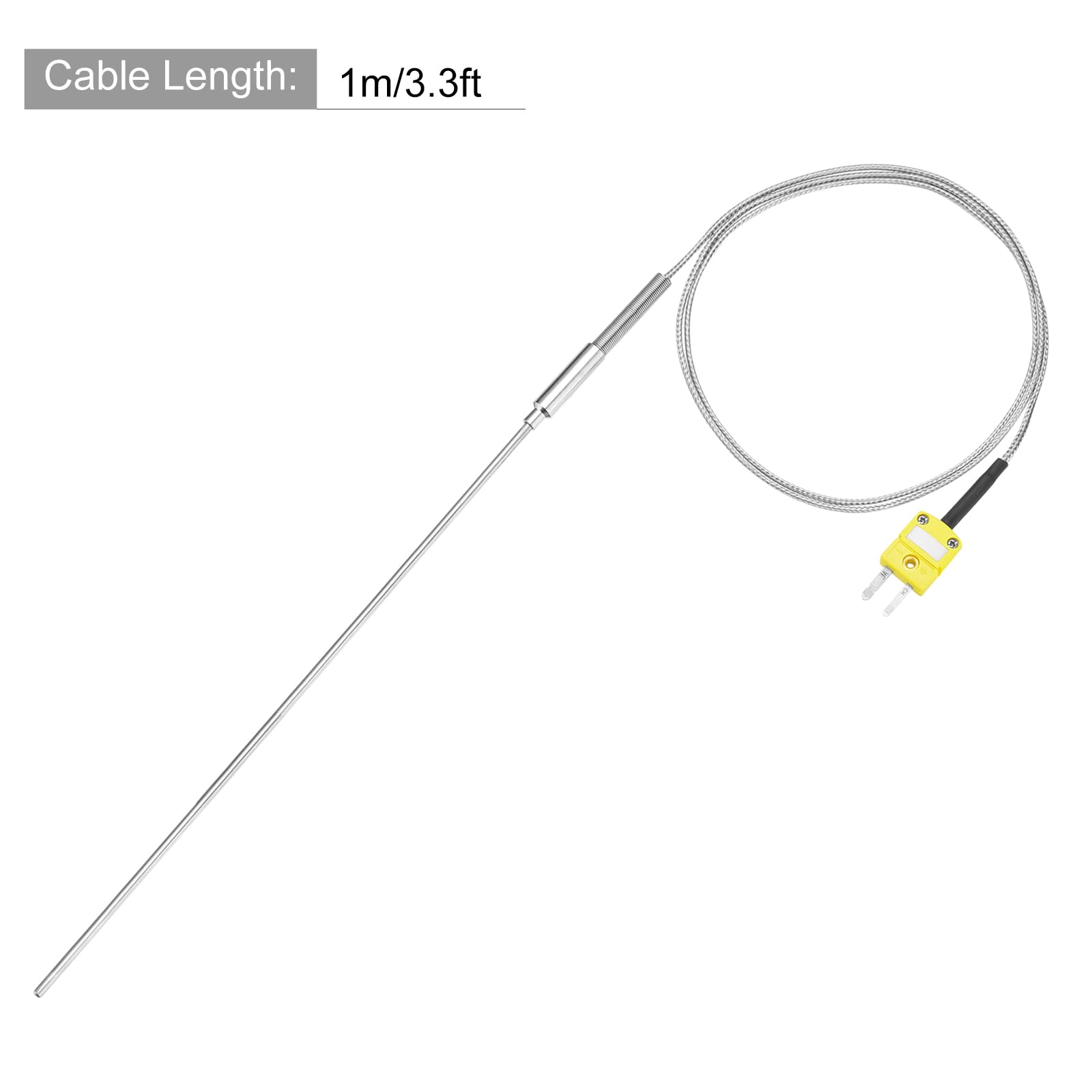 MECCANIXITY K Type Thermocouple with Plug, Meter Temperature Sensor Probe -50 to 1100°C(-58 to 2012°F) Stainless Steel, 3.2x300mm 3.3ft Wire