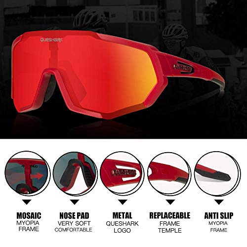 Image of Queshark Cycling Glasses, Sports Sunglasses for Men Women, 1 Polarized 2 HD Lens, Polarized Sunglasses for Cycling Running