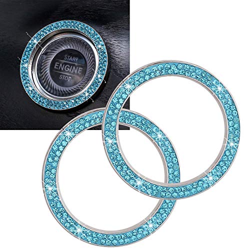 Image of ToBeQueen Push to Start Button Ring Emblem Sticker 2Pcs Diamond Car Ring Stickers Rhinestone Car Accessories Interior for Women,Cute Car Decals Ignition Accessories Blue