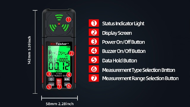 Image of Xin Tester Geiger Counter Nuclear Radiation Detector, Portable Radiation Dosimeter Beta β Gamma γ X-ray Detection Meter for Food Industrial Medical with LCD Display 5 Dosage Units