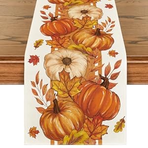 Artoid Mode Orange Pumpkin Maple Leaf Stripes Fall Table Runner, Seasonal Autumn Kitchen Dining Table Decoration for Home Party Decor 13x72 Inch Artoid Mode Orange Pumpkin Maple Leaf Stripes Fall Table Runner Seasonal Autumn Kitchen Dining Table Decoration for Home Party Decor 13×72 Inch
