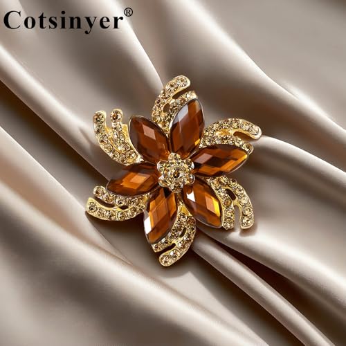 Image of Vintage Flower Brooch for Women - Elegant Lapel Pin with Rhinestones & Crystals for Suits, Coats, Dresses, Hats, Scarves and Shawls