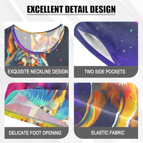 ALAZA Funny Wolf Moon Pajamas Set Short Sleeve Cotton Sleepwear Summer Pjs 2 Piece 5-14Y4