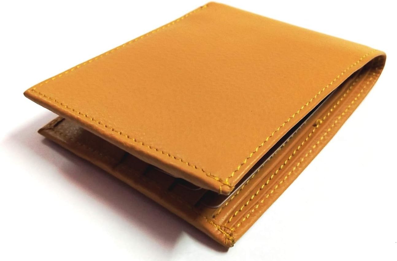 Mustard Genuine Leather Mens Purse Wallet Money Card Holder Slim Bifold Multi Card Organizer Wallet 44-image-49