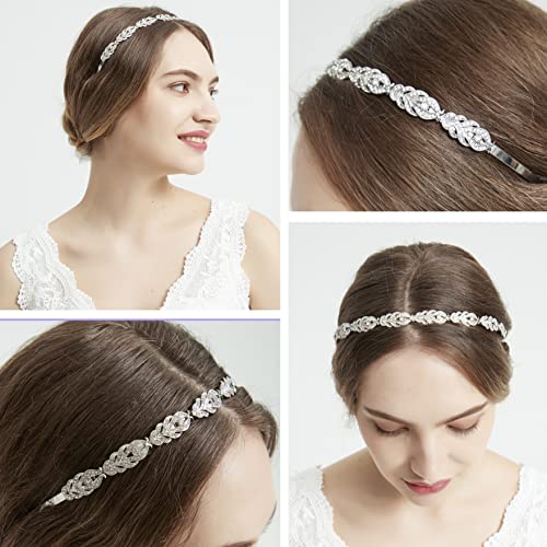 Oriamour Flower Design Rhinestone Crystal Wedding Headband Bridal Headpieces Simple Design Bridal Headband (Silver)2